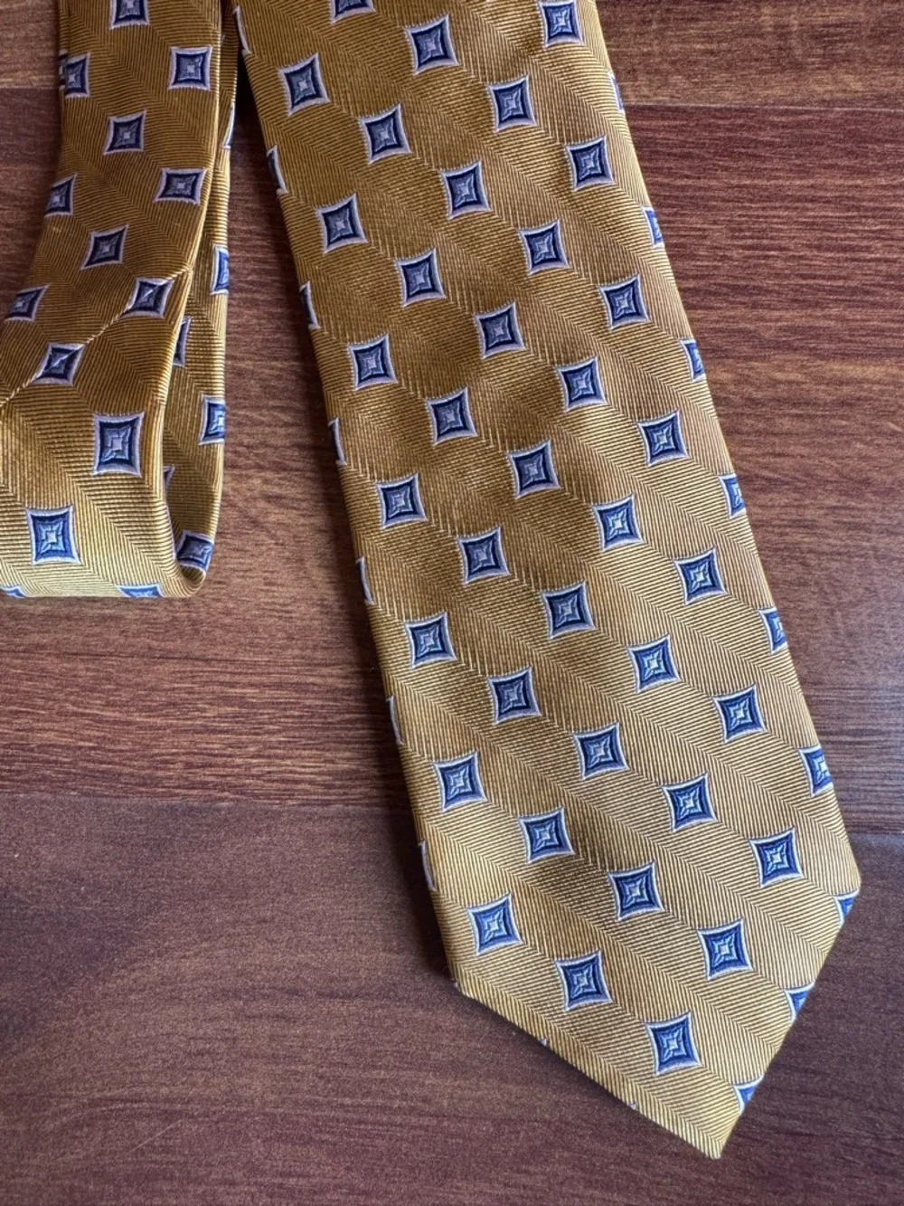 JOS A. BANK Executive Collection Mustard Yellow Tie with Navy Diamond Motif